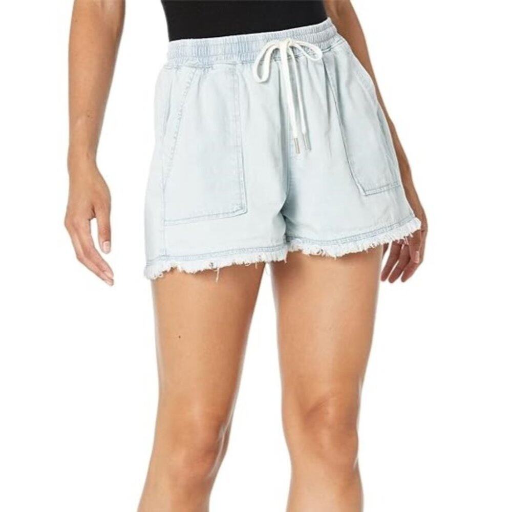 Blank NYC High Rise Drawstring Jean Shorts SIZE XS Light Elastic Waist STAIN
